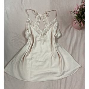 Vintage Women Flora Nikrooz Pink Babydoll Nightie Sz Large with Floral Lace Nite